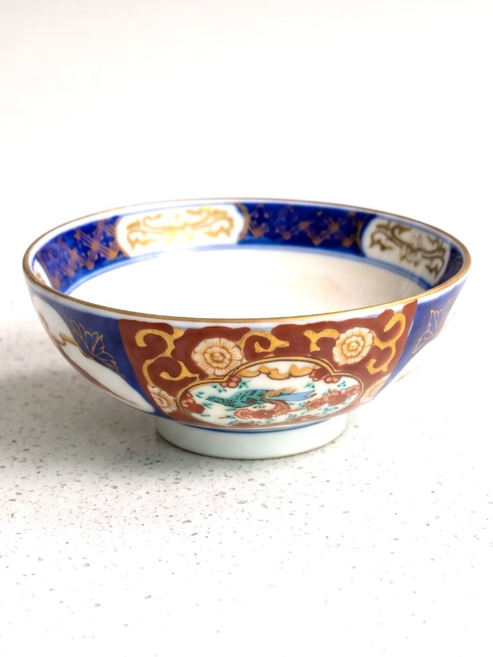 Vintage Japanese Imari Style Porcelain Bowl Hand Painted Floral Bird Gold 8โ